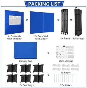 COBIZI 10x20 Pop up Canopy Tent Heavy Duty with 6 Sidewalls, Easy Set-up Commercial Outdoor Party Tent, 100% Waterproof Wedding Tent Gazebo, 3 Height Adjustable with Wheeled Bag, Blue