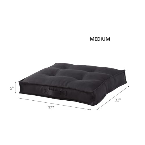 Square Tufted Floor Pillow with Removable Cover, Black, Medium (32") - color: Black, size: Medium (32")