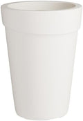 Cole Round Planter, 21 5/8 x 27 1/2 Inches, White Polyethylene, UV-Resistant, Stackable, Indoor Outdoor Use, 18 Gallon Capacity