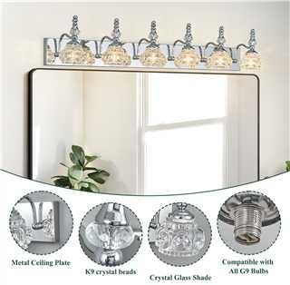 Modern Glass Crystal Vanity Light - Vintage Bathroom Lighting Fixtures Over Mirror, 6 Light Vanity Lights G9 Bulb (43.3 Inch, Chrome)