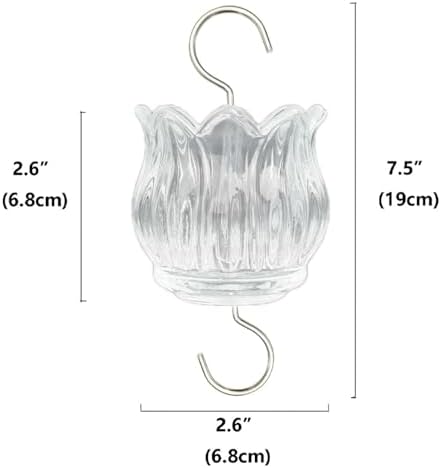 Real Glass Ant Moat for Hummingbird Feeders & Oriole Feeders Glass Tulip Shape Insect Guard with Large Capacity Flower Design Nectar Feeder Accessory Hooks (Clear, 1 Pack)