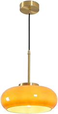 Orange Pendant Light - Glass Hanging Lamp Gold Brass 1-Light Kitchen Island Pendant Lights Fixture Mid Century Modern Ceiling Hanging Lighting with 11 ″ Dome Shade for Dining Room