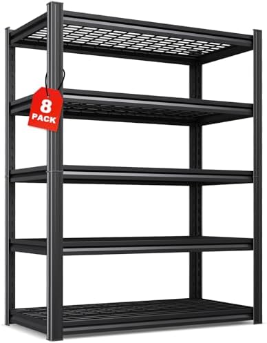 Set of 8-71"H Garage Shelving-3000LBS 5 Tier Storage Shelves,Adjustable Heavy Duty Metal Shelving Unit and Storage Large Wire Rack,Utility Steel Shelf For Shop Warehouse Industrial Pantry 71"x35"x16"