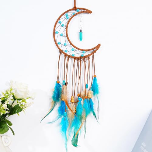 MEXIDAWN 2 Pack DIY Feather Dream Catcher Kits Turquoise Wall Hanging Boho Decor Handmade Dream Catcher for Adults - style: Star*1 & Moon*1