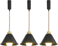 3.2 Ft Adjustable Cord H-Type Track Pendant Brass & Black Shade Hanging Light Vintage Design for Kitchen Office Stairs Set of 3(No Bulb, Track)