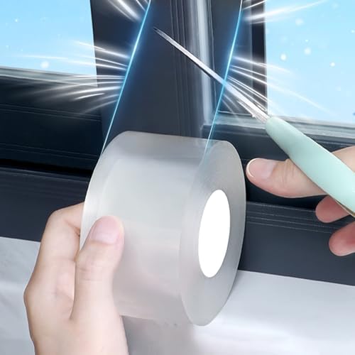 Window Weather Sealing Tape 2 Inch x 33 FT Weather Stripping Residue-Free Clear Window Insulation Caulk Tape for Doors Windows and Shower Glass Gaps Bathroom