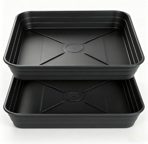 2 Pack Square Plant Saucer Tray 16 inch, Heavy Duty Plastic Plant Saucers for Indoors Outdoor, Flower Plant Drip Trays for Pots, Square Seed Starting Tray, Seedling Growing Trays