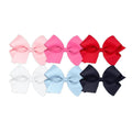 Wee Ones Girls' 6 Piece Set of Bows, Solid Grosgrain Variety Pack on a WeeStay No-Slip Hair Clip, Medium, White, Millennium Blue, Navy, Light Pink, Hot Pink, Red