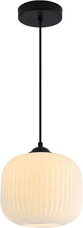 KCO Lighting Frosted White Glass Pendant Light Black Farmhouse Kitchen Light Fixtures Ceiling Hanging Over Table Mid Century Modern Globe Pendant Light Single Hanging Light Fixture