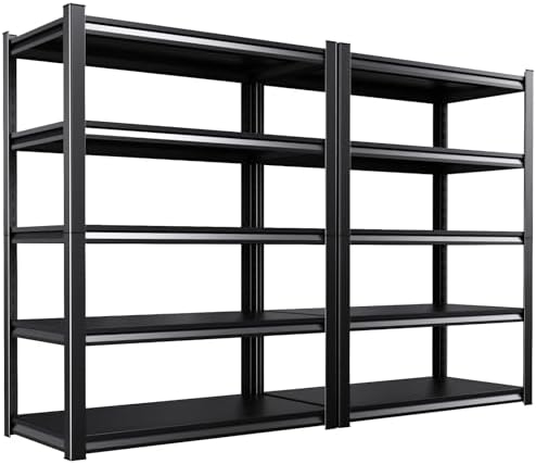 Set of 2 Garage Shelving-2050 lbs 5 Tier Storage Shelves,Adjustable Heavy Duty Metal Shelving Unit and Storage Large Rack,Utility Steel Shelf for Warehouse Industrial Pantry Basement 71"x46"x20"