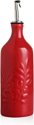 Sweejar Ceramic Olive Oil Dispenser Bottle, 20 Oz Relief Opaque Oil Cruet Protects Oil To Reduce Oxidation, Suitable for Storage Oil, Vinegar, Soy Sauce, Coffee Syrup, Liquids, Set of 1 (Red)