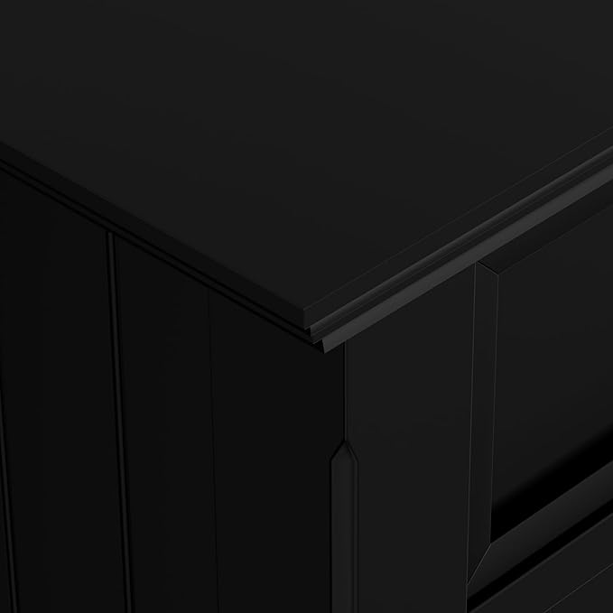 SIMPLIHOME Acadian Solid Wood 36 inch Wide Small Storage Bench and 36 inch Wide Storage Cabinet in Black for the Living Room, Entryway, and Family Room, Transitional Style