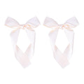 2-Pack Long Satin Ribbon Hair Bows for Girls – Elegant Silk Hair Clips for Toddlers, Infants, Teens & Kids - Ivory