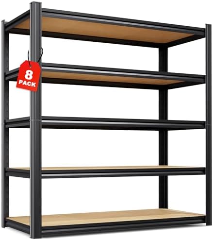 Set of 8-46" W Garage Shelving-2050 lbs 5 Tier Storage Shelves,Adjustable Heavy Duty Metal Shelving Unit and Storage Large Rack,Utility Steel Shelf for Warehouse Industrial Pantry 71"x46"x18"