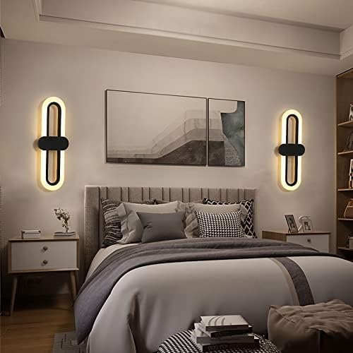 Bedroom Bedside Modern Minimalist Living Room Background Wall Led Three-Color Light-Changing Wall Lamp Simple Aisle Balcony Lamp(Gold,Cool(5500-7000K))