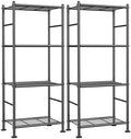 Sakugi Storage Shelves - Set of 2, 4-Tier Metal Shelf Organizer, Space-Saving Garage Shelving with Leveling Feet, Standing Shelves Organizer for Kitchen, Laundry, Pantry (18.1"x12.3"x44.1", Black)
