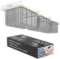 USA Based Overhead Garage Storage Rack, Connectable Heavy Duty Metal Ceiling Rails Garage Storage Organization Shelving System, Hanging Racks Tote Containers, Supports Up To 3 Bins, 2 Sets White