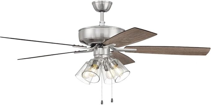 Craftmade P104FB5-52FBGW Pro Plus 52" Ceiling Fan with LED Lights & Pull Chain, 5 Reversible Flat Black/Greywood MDF Blades, Flat Black