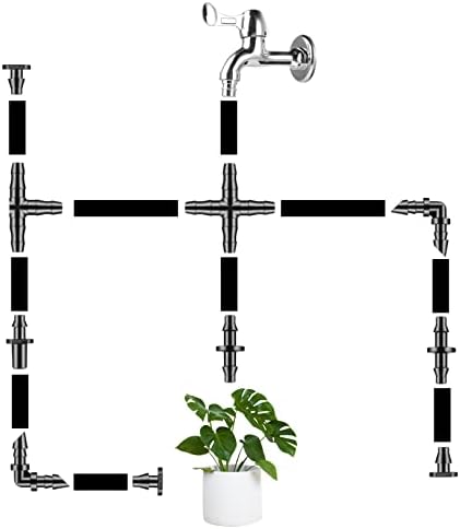 Unoutur 300 Pcs Barbed Connectors Drip Irrigation Fittings Kit, 1/4" Drip Irrigation Kit for Garden Flower Pot Greenhouse Lawn (Straight Barbs,Single Barbs,Tees,Elbows,End Plug,4-Way Coupling)