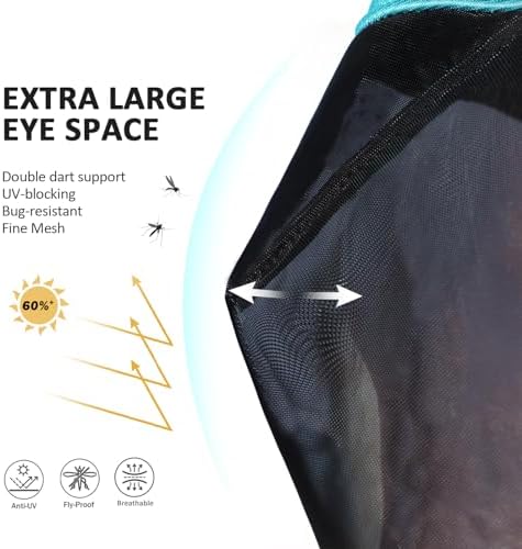 Harrison Howard Pro Luminous Horse Full Face Fly Mask Large Eye Space Long Nose with Ears UV Protection for Horse Teal XL