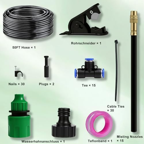 360° Adjustable Drip Irrigation System 50FT Garden Watering System with 15 Nozzles, Garden Irrigation System, Greenhouse Accessories, Greenhouse Drip Irrigation Kit for Yard, Lawn, Plants (50FT)