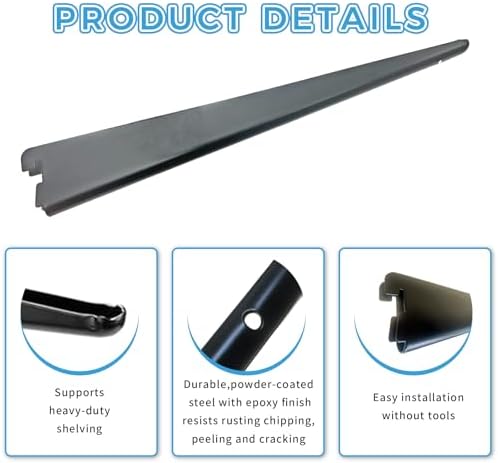 11.5-Inch Adjustable Double-Track Wire Shelf Brackets, 10 Pack, Black