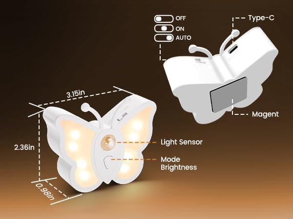 LOFTEK Rechargeable Motion Sensor Light, 2 Color Modes, Dimmable RGB Ambient Lighting, Cute Butterfly Design for Kid's Bedroom, Bathroom, Hallway, Tent & Stairs - Ideal Home Decor & Gift, 6 Pack
