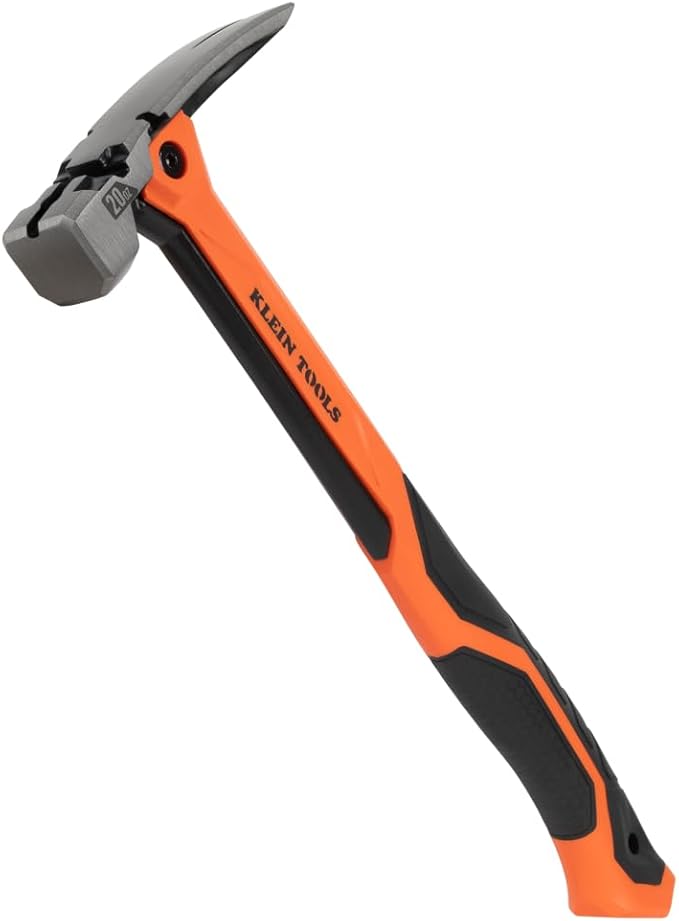 Klein Tools H81020 Anti-Vibration Smooth Face Hammer with Straight Claw, 20-Ounce Forged Steel, Magnetic Nail Starter and Extra-Large Squared Strike Face