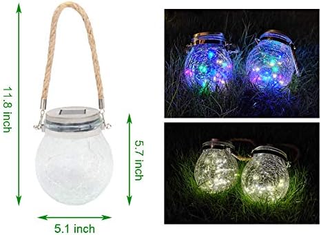 2 Pack Hanging Solar Powered LED Lights,Cracked Glass Ball Light, Waterproof Outdoor Christmas Decorative Lantern for Garden, Yard, Patio, Lawn (Colorful)