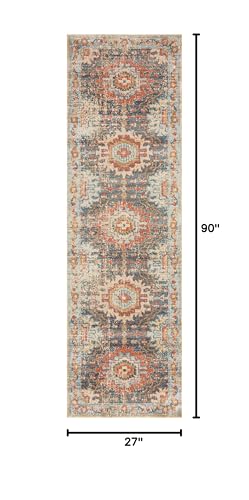 Loloi Jocelyn Collection JOC-03 Mist/Multi 2'-3" x 7'-6" .38" Thick Runner Rug - color: Mist / Multi, size: 2'3" x 7'6" (Rectangular)