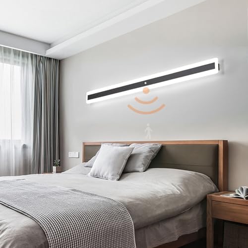 Modern Motion Sensor Indoor Wall Light - Rectangle LED Sconce Fixture, Adjustable 3000K/4500K/6000K Lighting for Cabinet, Wardrobe, Office, Bedroom, Corridor - Aluminum Design