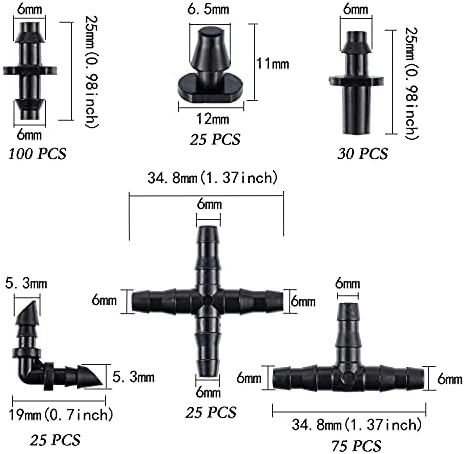 280 Pcs Barbed Connectors Irrigation Fittings Kit,Drip Irrigation Barbed Connectors 1/4''Tubing Fittings Kit for Flower Pot Garden Lawn(Straight Barbs,Single Barbs,Tees,Elbows,End Plug,4-Way Coupling)