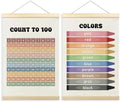 TLESKE 1-100 Numbers Hundreds Colors Chart Poster Hanger Frame for Toddler Kid Classroom Set of 2, Homeschool Hanging Wall Art Decor for Nursery Playroom, Preschool Learning Educational Poster, 16x24