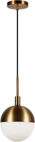 Henn&Hart 8" Modern Pendant Light Fixture with White Milk Glass Globe Shade and 8' Adjustable Cord for Kitchen Island, Dining Room or Game Room, Gold