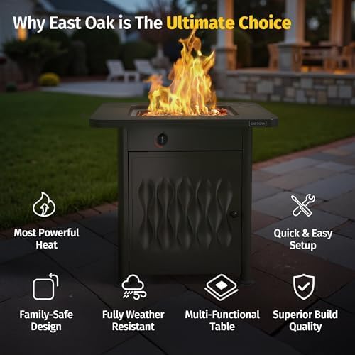 28" Outdoor Propane Fire Pit Table | 50,000 BTU Gas Fire Pit Table for Outside with Magnetic Lid | Storage Basket & Lava Rocks | CSA Certified for Patio, Garden & Backyard | Black
