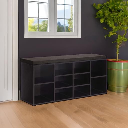 VASAGLE CUSTOS Collection - Shoe Bench, Storage Bench with Padded Seat, Entryway Bench with 10 Compartments, for Bedroom, 11.8 x 40.9 x 18.9 Inches, Espresso Brown and Chestnut Brown ULHS10BR