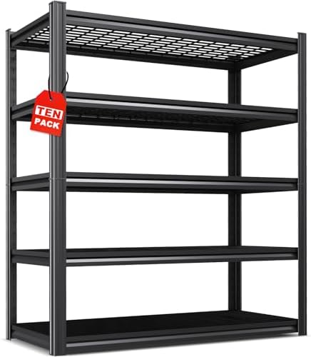 Set of 10 Garage Shelving-78"x46"x20" 5 Tier Storage Shelves,Adjustable Heavy Duty Metal Shelving Unit and Storage Large Wire Rack,Utility Steel Shelf for Warehouse Industrial Pantry Basement 3000 lbs