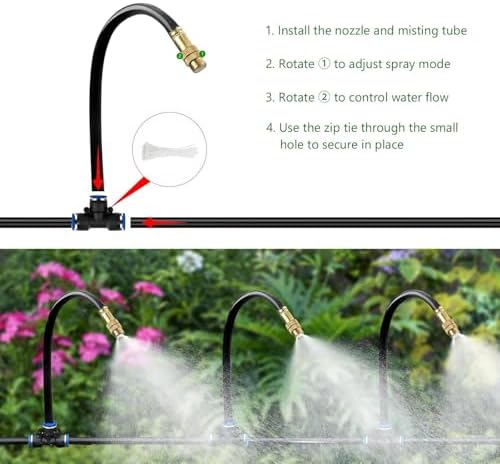 40FT Drip Irrigation System for Garden – Automatic Watering Kit with Solid Brass Metal Connectors, 360° Bendable Tubing & 14 Adjustable Nozzles for Greenhouse, Lawn, Yard & Plants