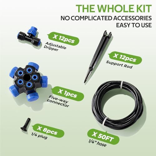 HIRALIY 50FT Drip Irrigation Kit for Small Gardens