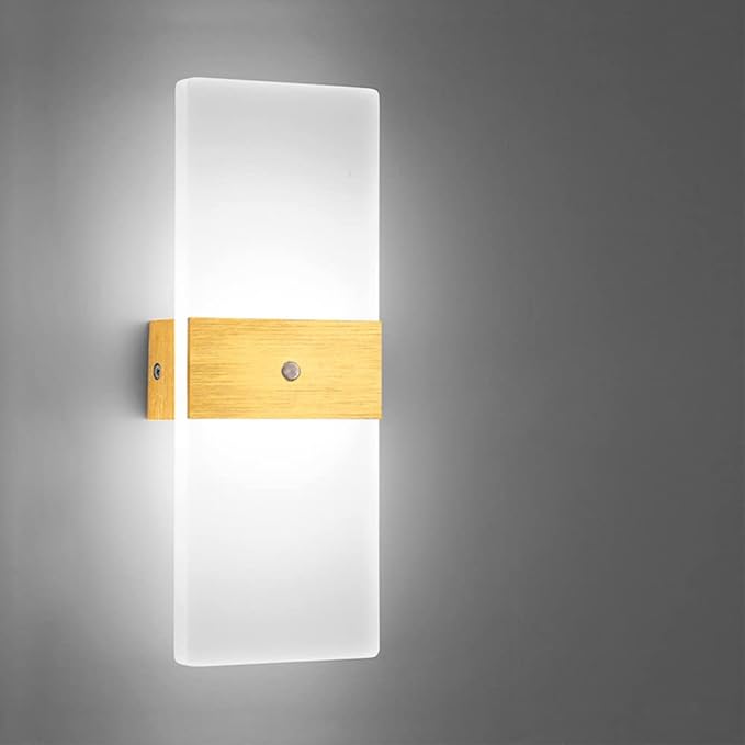 LED Motion Sensor Wall Lamp Security Light 12W SMD 2835 Acrylic Up/Down Wall Sconce Light Motion Activated Porch Lamp Fixture Modern Lighting for Stairway Patio Aisle Brushed Golden 6000K
