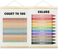 TLESKE 1-100 Numbers Hundreds Colors Chart Poster Hanger Frame for Toddler Kid Classroom Set of 2, Homeschool Hanging Wall Art Decor for Nursery Playroom, Preschool Learning Educational Poster, 12x16