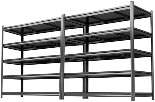 2set Storage Shelves Heavy Duty 5Tier Adjustable Metal Garage Shelving Unit Rack Metal Storage Shelf Heavy Duty Shelf for Heavy Tools and Equipment, Ideal for Garage, Basement, Black