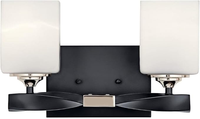 Kichler Marette 13.5" 2 Light Vanity Light with Satin Etched Cased Opal Glass in Black