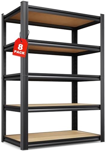 Set of 8-71"H Garage Shelving-5 Tier Garage Storage Shelves,Adjustable Heavy Duty Metal Shelving Unit and Storage Large Rack,Utility Steel Shelf For Warehouse Industrial Pantry Basement,32"Wx14"D