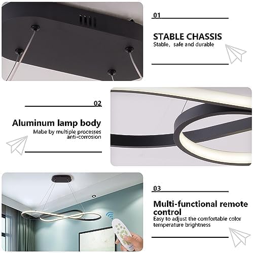 Led Pendant Light, Modern Chandelier,Dimmable Black Led Chandelier for Dining Room Light Fixture Over Table Modern Kitchen Island Lighting with Remote,Height Adjustable Ceiling Lamps