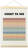 TLESKE Boho Classroom 1-100 Number Hundreds Chart Poster Hanger Frame, Homeschool Hanging Wall Art Decor for Toddlers Kids Room Nursery Playroom, Preschool Prek Learning Educational Poster, 16x24