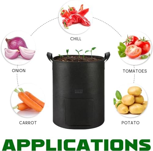 4 Packs 10 Gallon Potato Grow Bags, Heavy Duty Nonwoven Fabric Pots with Handles for Planting Vegetables, Flowers