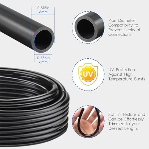 360° Automatic Drip Irrigation Kit - 5/16'' Tubing, Adjustable Universal Spray Nozzle, Copper Atomizing System for Garden/Lawn/Greenhouse - Multi-Directional Rotation, Quick Connectors, 33FT