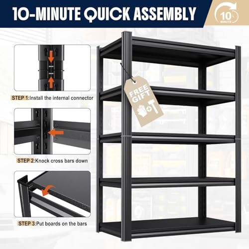 Set of 4 Heavy Duty Garage Shelving Unit, 71.2" H x 35.4" W x 16" D, 5-Tier Adjustable Storage Shelves for Garage Storage, Standing Shelf Unit & Shelves Organizer for Home, Warehouse, Workshop