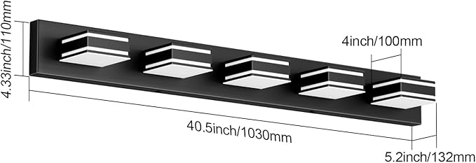 Ralbay Black Vanity Light Fixtures 40.5inch 5-Light Acrylic Modern LED Matte Black Bathroom Wall Vanity Lighting Fixtures Over Mirror